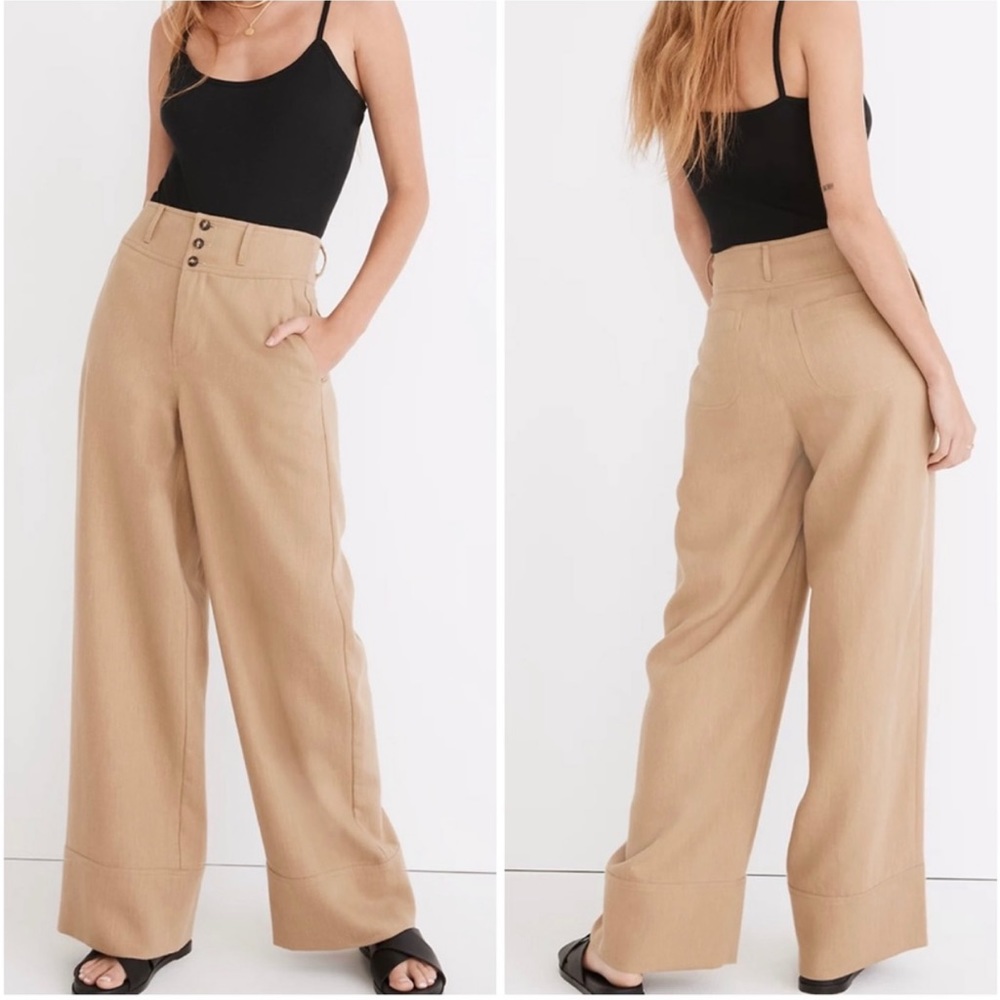 Madewell Button-Front Cuffed Wide-Leg Pants in Travel Linen-Blend Size 10